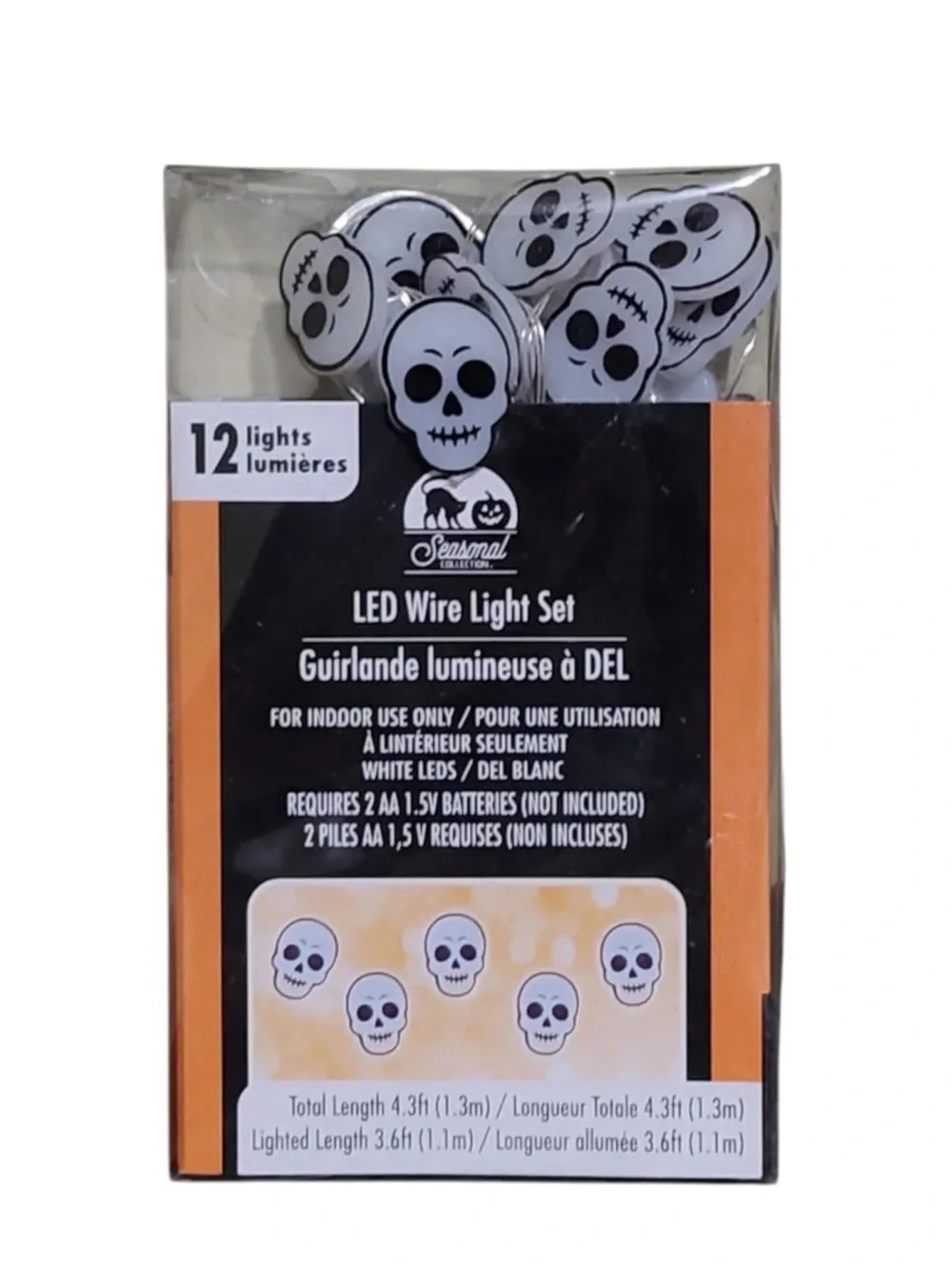 Seasonal Collection Halloween LED White Skeleton Skull String Light Sets, 3 Pack